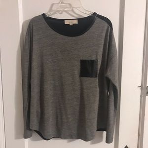 Loft L Long sleeve T shirt with “leather” pocket